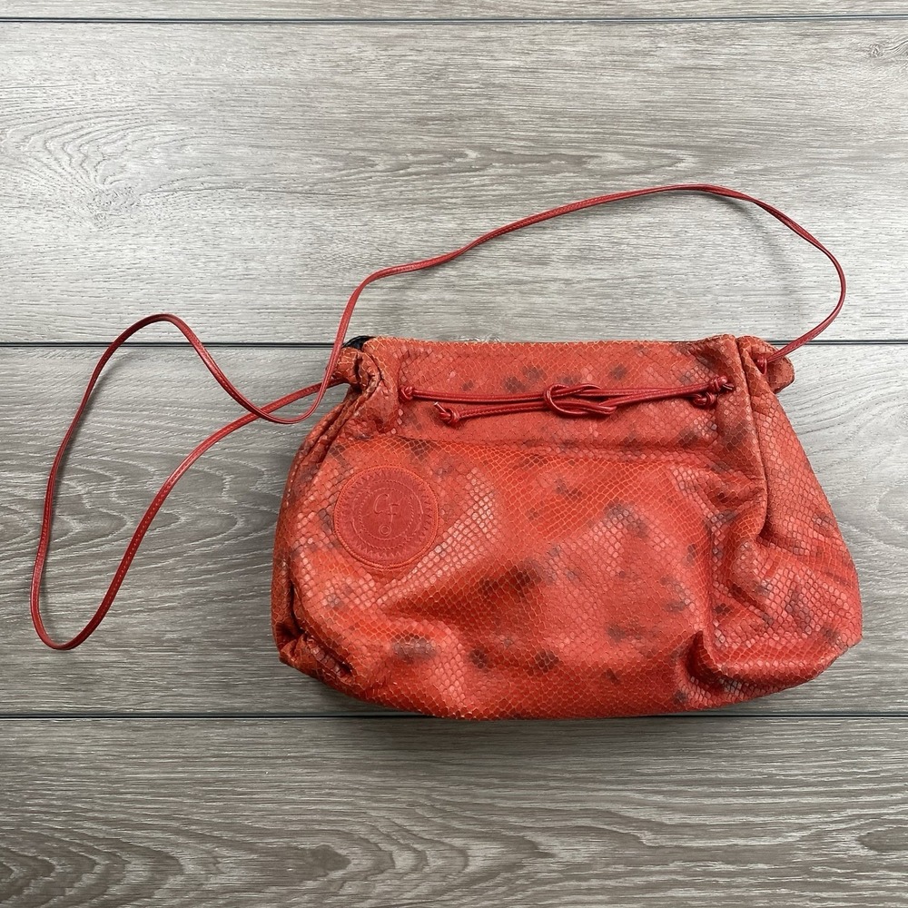 Carlos Falchi Women's Leather Drawstring Bag Redโ Snakeskin Read